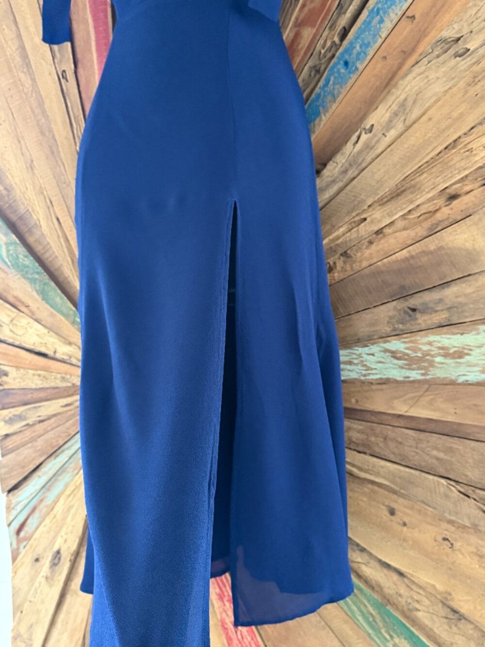 Reformation Twilight midi midnight blue shirred in Danube side slit Dress Sz 6 - Picture 8 of 12